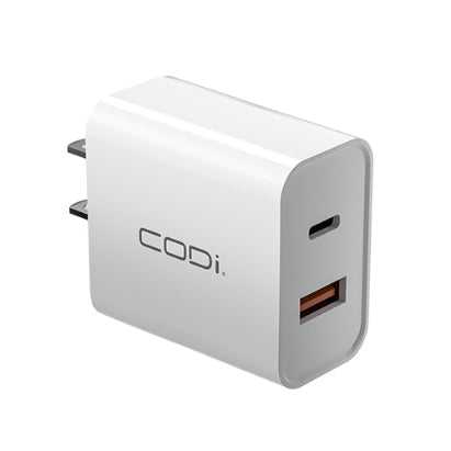CODI, Chargeur mural USB-C Pd 20W, Charge rapide USB-A 3.0