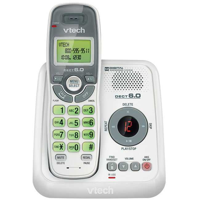 VTech, Vtech Cs6124 Dect 6.0 Téléphone sans fil avec répondeur et identification de l'appelant/appel en attente, blanc avec 1 combiné